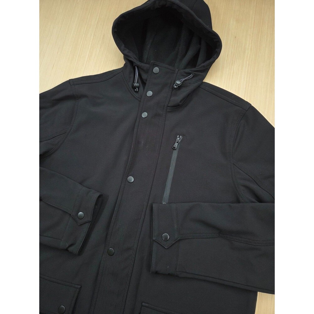 Rock & Republic Men's Soft Shell Full Zip Black Hooded Jacket Fleece Lined Large